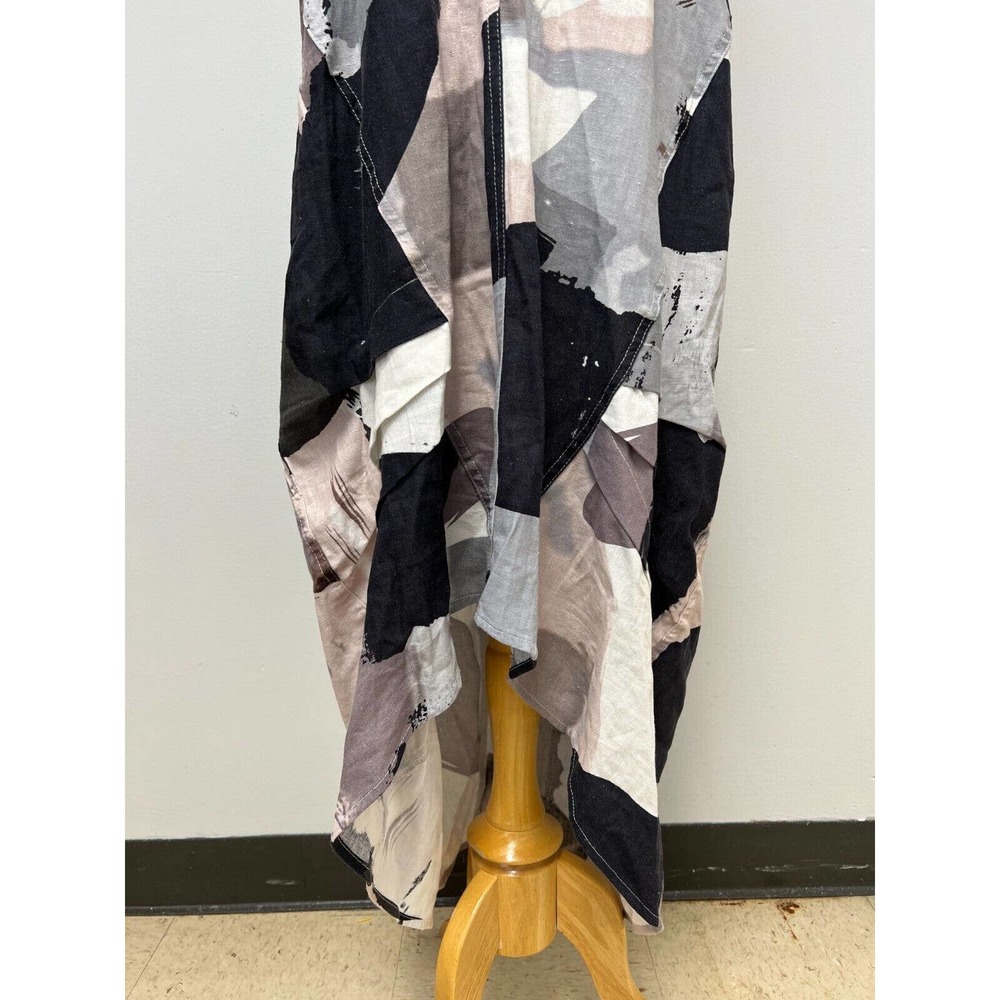 NWT ForCynthia Navy Multicolor Linen Blend Cowl Neck Maxi Dress Size L MSRP $120 - Picture 5 of 16
